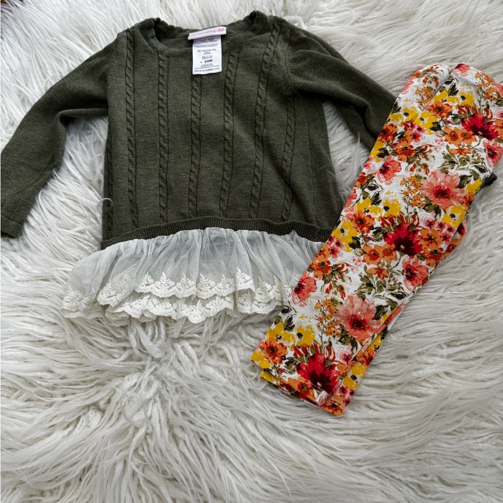Bonnie Baby Green and Floral Kids Matching Set